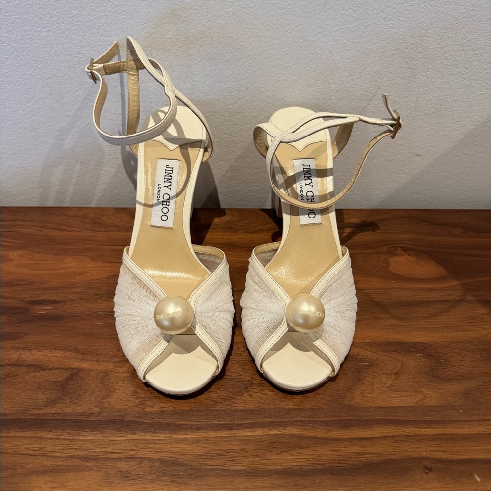 Jimmy Choo Sacaria Tulle Pearly Ankle-Strap Sandals